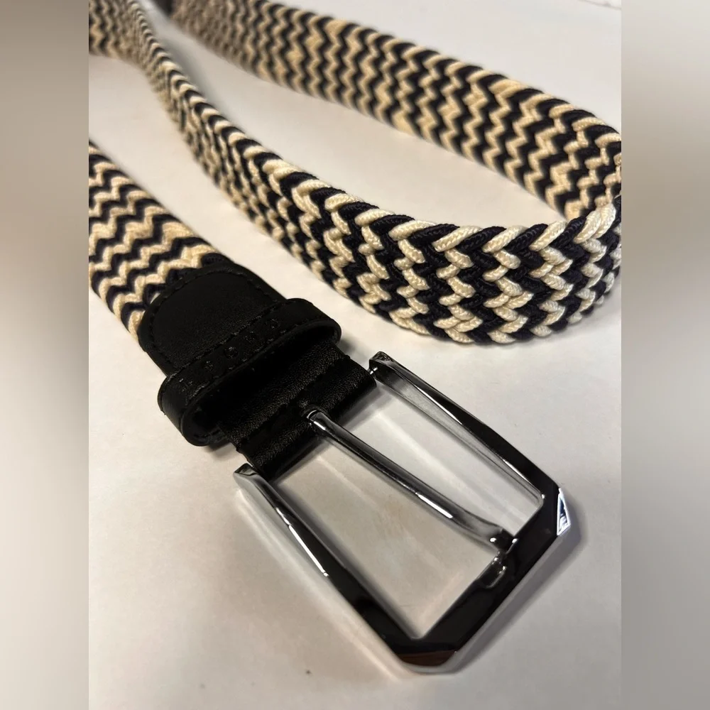 Ghost Golf Belt. Men’s Braided Navy & Cream Belt. Elastic. 43”